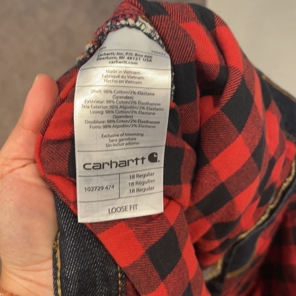 Carhartt Women's Flannel Lined Jeans Straight Leg Loose Fit Dark Wash 18X32 - Picture 10 of 10